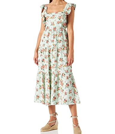 Springfield Vestido Midi Paneles Lino, Vestido Mujer, Kaki Oscuro, 42