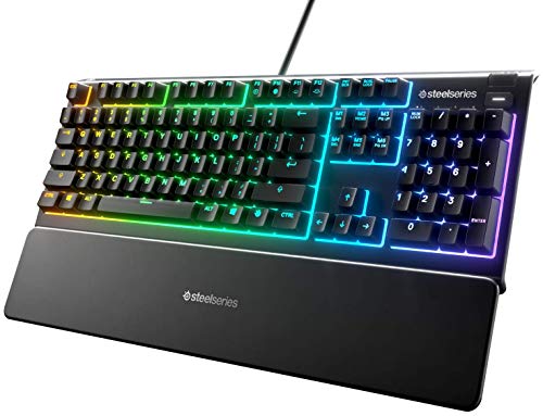 SteelSeries Apex 3 - Teclado RGB para gaming - Iluminación RGB de 10 zonas - Resistencia al agua IP32 - Reposamuñecas magnético superior - Teclado QWERTY Español