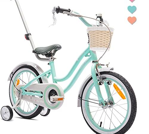 sun baby Heart Bike Bicicleta de niña 12 14 16 Pulgadas Bicicleta de niño 2-6 años Bicicleta de niño con Ruedas de Entrenamiento, Bicicleta de niña con Manillar y Cesta (16 Pulgadas, Menta)