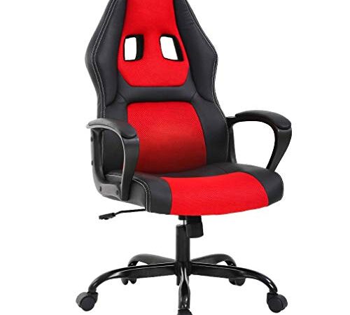 T-LoVendo Silla Gaming Oficina Racing Escritorio Videojuegos Sillon Gamer Despacho, Roja, Rojo/Negro, Universal