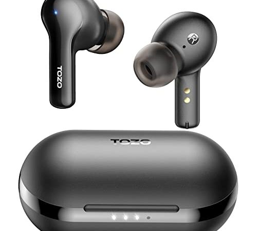 TOZO A2 Mini Wireless Earbuds Bluetooth 5.3 en el oído Auriculares livianos Micrófono Incorporado, IPX5 a Prueba de Agua, Sonido Premium Auriculares de conexión de Larga Distancia (Negro)