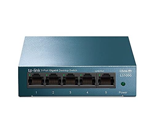 TP-Link LS105G - Switch Ethernet 5 Puertos (10/100/1000Mbps), Switch Gigabit, Switch WiFi, Carcasa metálica, Ultraligero, Disipación de Calor, QoS, Ahorro de Energía, Silencioso, No Gestionado, Azul