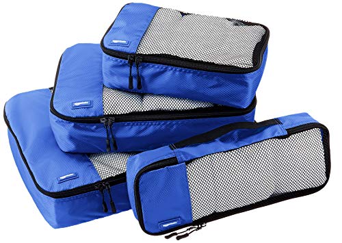 Amazon Basics - Bolsas de equipaje (pequeña, mediana, grande y alargada, 4 unidades), Azul