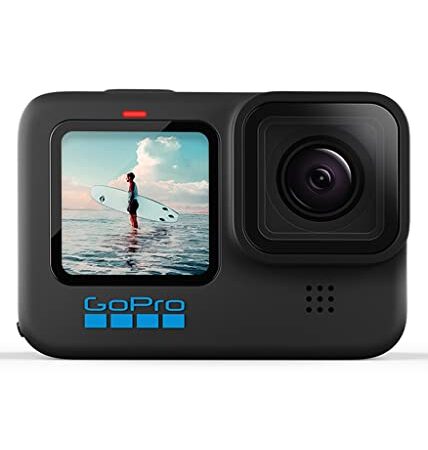 GoPro HERO10 Black - Cámara de acción a prueba de agua con LCD frontal y pantallas traseras táctiles, video 5.3K60 Ultra HD, fotos de 23MP, transmisión en vivo de 1080p, cámara web, estabilización