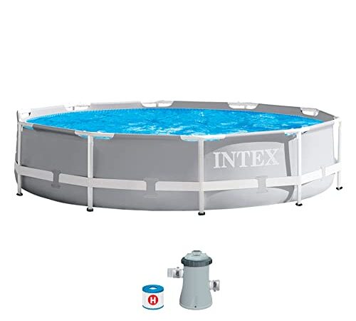 Intex 26702NP - Piscina desmontable redonda prism frame intex 305 x 76 cm con depuradora, Multicolor