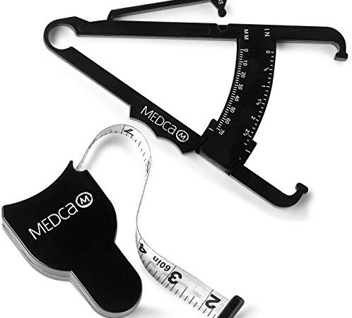 Medidor de grasa corporal y cinta métrica para el cuerpo - Analizador de grasa corporal con pliegue de la piel y herramienta de medición del IMC de MEDca