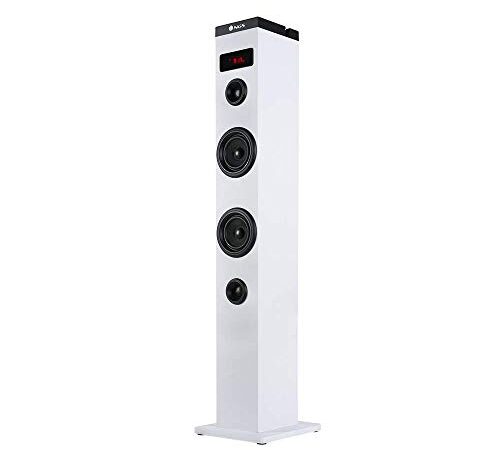 NGS Sky Charm White- Torre de Sonido Bluetooth 50W con Mando a Distancia, Entrada Óptica, USB, Radio FM y AUX IN (Color Blanco)