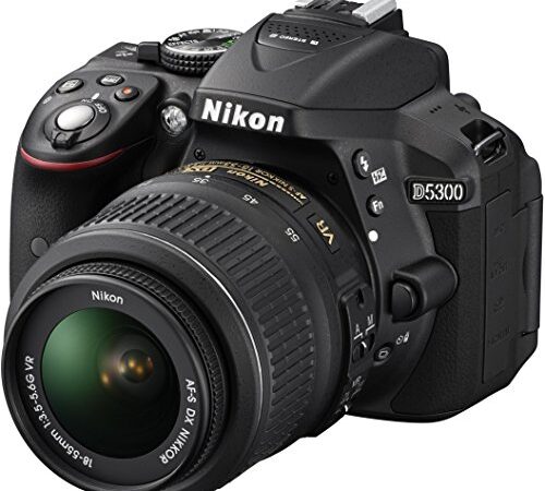 Nikon Cámara réflex digital D5300 con kit de lentes VR de 18 a 55 mm, color negro (24,2 MP) LCD de 3,2 pulgadas con Wi-Fi y GPS (renovado)