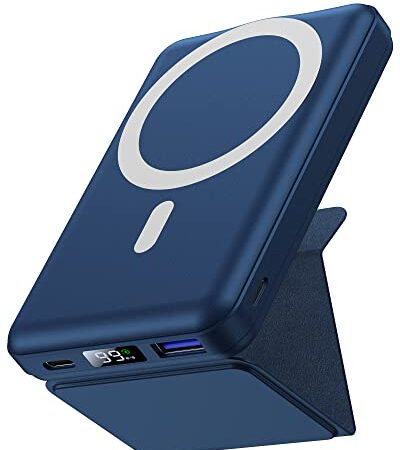 Power Bank 10000mAh, Yiisonger Bateria Externa Magnético Inalámbrico Bateria Portatil Carga Rapida 22.5W Plegable Powerbank USB-C Compatible con MagSafe iPhone 14/13/12/Pro/Pro MAX/Mini(Azul
