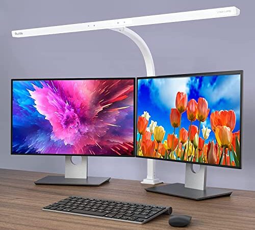 Quntis Lámpara LED de escritorio, 80cm Flexo Led Escritorio con Abrazadera, 5 brillos, 4 colores y control táctil, para Arquitecto/Tarea/Lectura/Monitor/Lámpara de Oficina