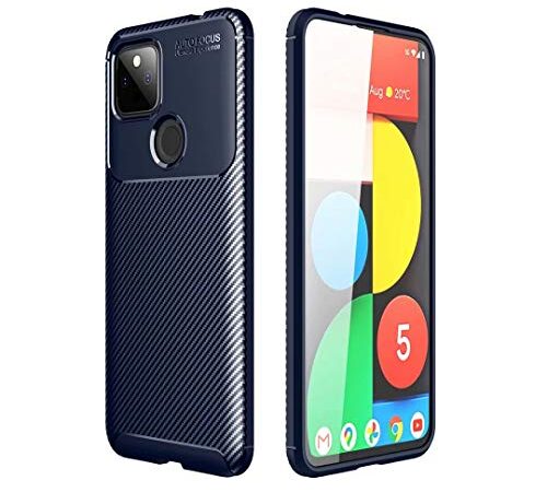 YIKLA Funda para Google Pixel 5a, Suave TPU Silicona Caso Dibujo Fibra Prueba Choques Estuche Protector (con Armadura Parachoque) - Azul