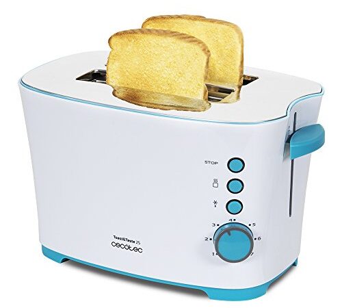 Cecotec Tostadora Vertical Toast&Taste 2S. 650 W, 7 Niveles de Potencia, Capacidad para 2 Tostadas, 3 Funciones (Tostar, Recalentar, Descongelar), Incluye Pinzas, Bandeja Recogemigas