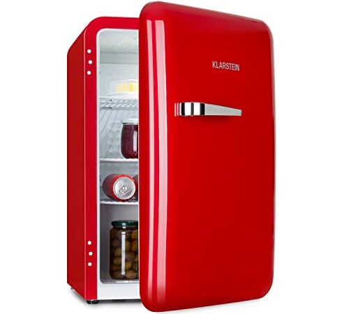KLARSTEIN Mini nevera Audrey Mini - nevera pequeña independiente, refrigeración: 0-10 °C, económica y ecológica, refrigeración por compresión, capacidad de 70 litros, color rojo