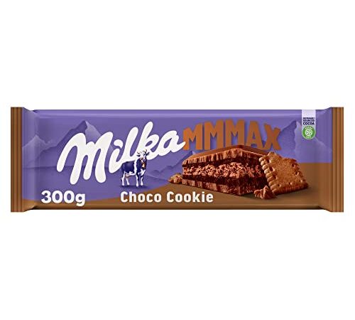 Milka MMMAX Choco Cookie Tableta Grande de Chocolate con Leche de los Alpes con Capa de Galleta de Cacao y Doble Capa de Relleno de Crema Cacao 300g