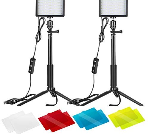 Neewer Básico 2 Pack Temperatura de Color 5500K Kit de Iluminación LED de Estudio de Fotografía con Base de Trípode, Filtros de Gel de Color Naranja, Azul y Transparente para Estudio Fotográfico