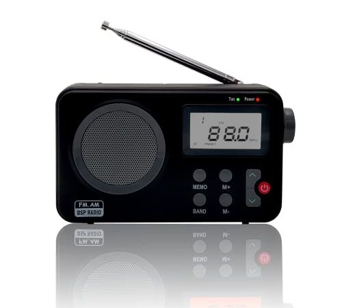 Radio NK-AB1904-FMBL/Am - Radio Portátil de Sobremesa, Pantalla LCD con Luz, Antena, Altavoz, 4 Pilas AA, Cable DC5V, Color Negro (Función Radio Despertador) …