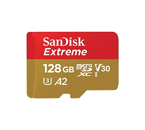 SanDisk Tarjeta microSDXC Extreme de 128 GB + adaptador SD + RescuePRO Deluxe de hasta 190 MB/s, con rendimiento de aplicación A2, UHS-I, Clase 10, U3, V30