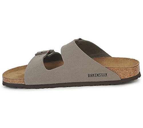 Birkenstock Arizona Birko-Flor Nubuck, Sandalias de Punta Descubierta Unisex Adulto, Beige (Grau (Nubuk Stone), 39 EU Estrecho