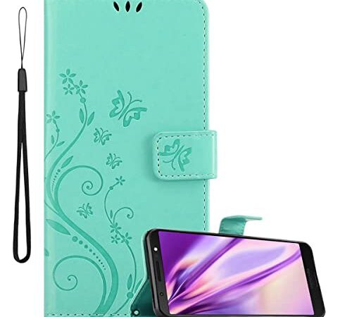 Cadorabo Funda Libro para Motorola Moto G6 Plus en Turquesa Floral – Cubierta Proteccíon en Diseño de Flor con Cierre Magnético, Función de Suporte e 3 Tarjeteros - Etui Case Cover Carcasa