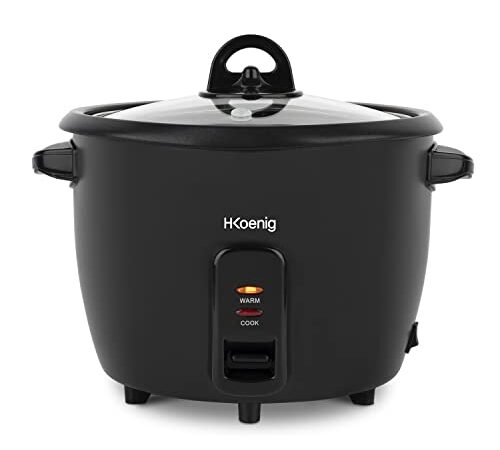 H.Koenig ORYZA8 Olla Arrocera, Negro, 1,8L, Mantenimiento de Calor, Antiadherente, Apto para el Lavavajillas, Desconexion Automatica, Pies Antideslizantes, Sin BPA, 700W