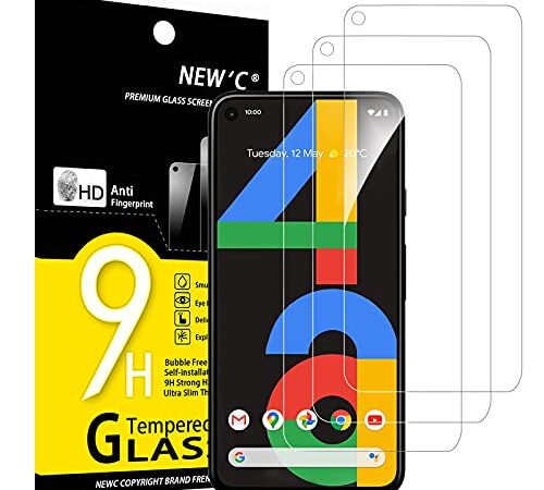 NEW'C 3 Piezas, Protector Pantalla para Google pixel 4a 4G, Cristal templado Antiarañazos, Antihuellas, Sin Burbujas, Dureza 9H, 0.33 mm Ultra Transparente, Ultra Resistente