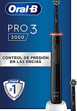 Oral-B PRO 3 Cepillo de Dientes Eléctrico con Mango Recargable y Sensor de Presión, Tecnología Braun y 2 Cabezal de Recambio, 3000 - Negro