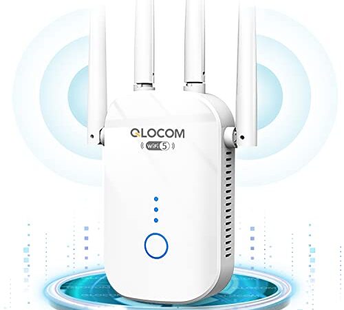 QLOCOM Repetidor WiFi 1200Mbps Amplificador Señal WiFi, Doble Banda 5GHz y 2.4GHz WiFi Booster Extensor WiFi con WPS, WiFi Repeater Compatible con Todos los Routers