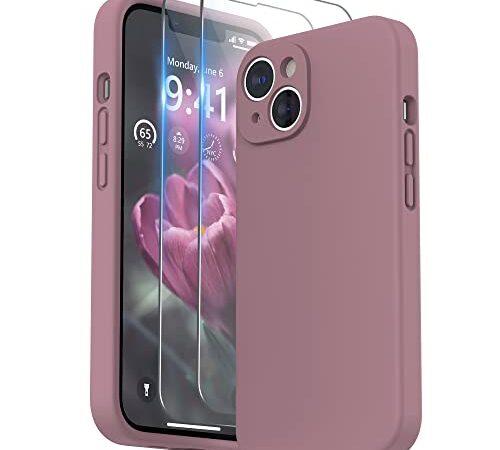 SURPHY Funda Compatible con iPhone 14 con Protector Pantalla, Carcasa Silicona (Protección para Cámaras), Case Compatible con iPhone 14 6,1 Pulgadas 2022 (Lila Morado)