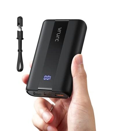 VRURC Batería Externa 20000mAh Mini Power Bank Carga Rapida 22.5W PD & QC 3.0 USB C Cargador Portatil compacta con 3 Entrada & 4 Salida Compatible con Smartphones