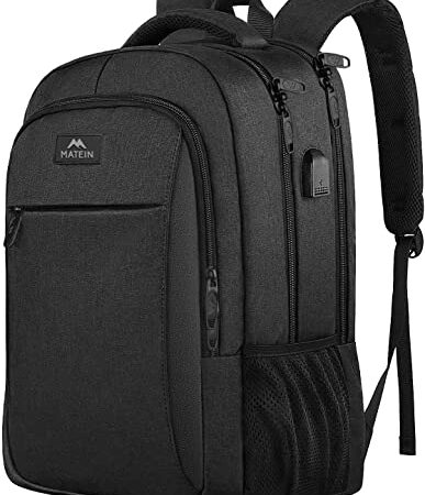 MATEIN Mochila Portatil Mochila Hombre Impermeable Mochila Ordenador Portatil 15.6 Pulgadas Mochila Portatil con Puerto USB Mochila Antirrobo del Negocio Trabajo Diario Viaje, Negro