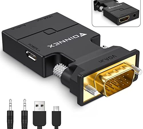 VGA a HDMI Adaptador con Audio 1080P@60Hz, Conversor de PC Antigua a TV/Monitor con HDMI, Convertidor VGA Macho a HDMI Hembra Compatible para Ordenadores, Portátiles, PC, Proyectores,Monitores