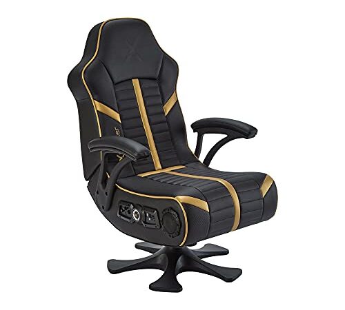 X Rocker Olympus 4.1 Silla para juegos, parlantes inalámbricos y Bluetooth para videojuegos, piel sintética – Negro y dorado