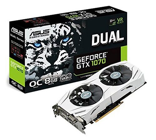 ASUS DUAL-GTX1070-O8G - Tarjeta gráfica (Dual, NVIDIA GeForce GTX 1070, 8 GB, GDDR5, HDMI, DVI, DP) Color Blanco