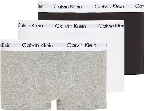 Calvin Klein Hombre Pack de 3 Bóxers Low Rise Trunks Algodón con Stretch, Multicolor (Black/White/Grey Heather), M